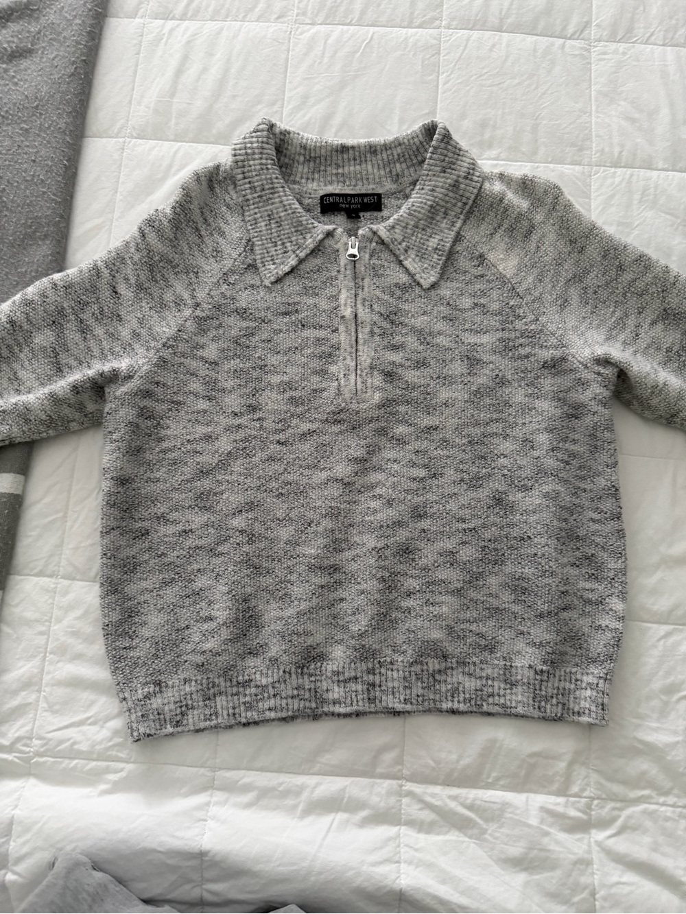 Central Park West gray short sleeve polo sweater